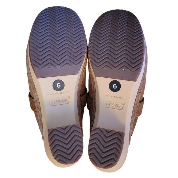 Crocs Slip On Heeled Clogs Mules 6 Brown Suede Leather SARAH - Picture 3 of 8